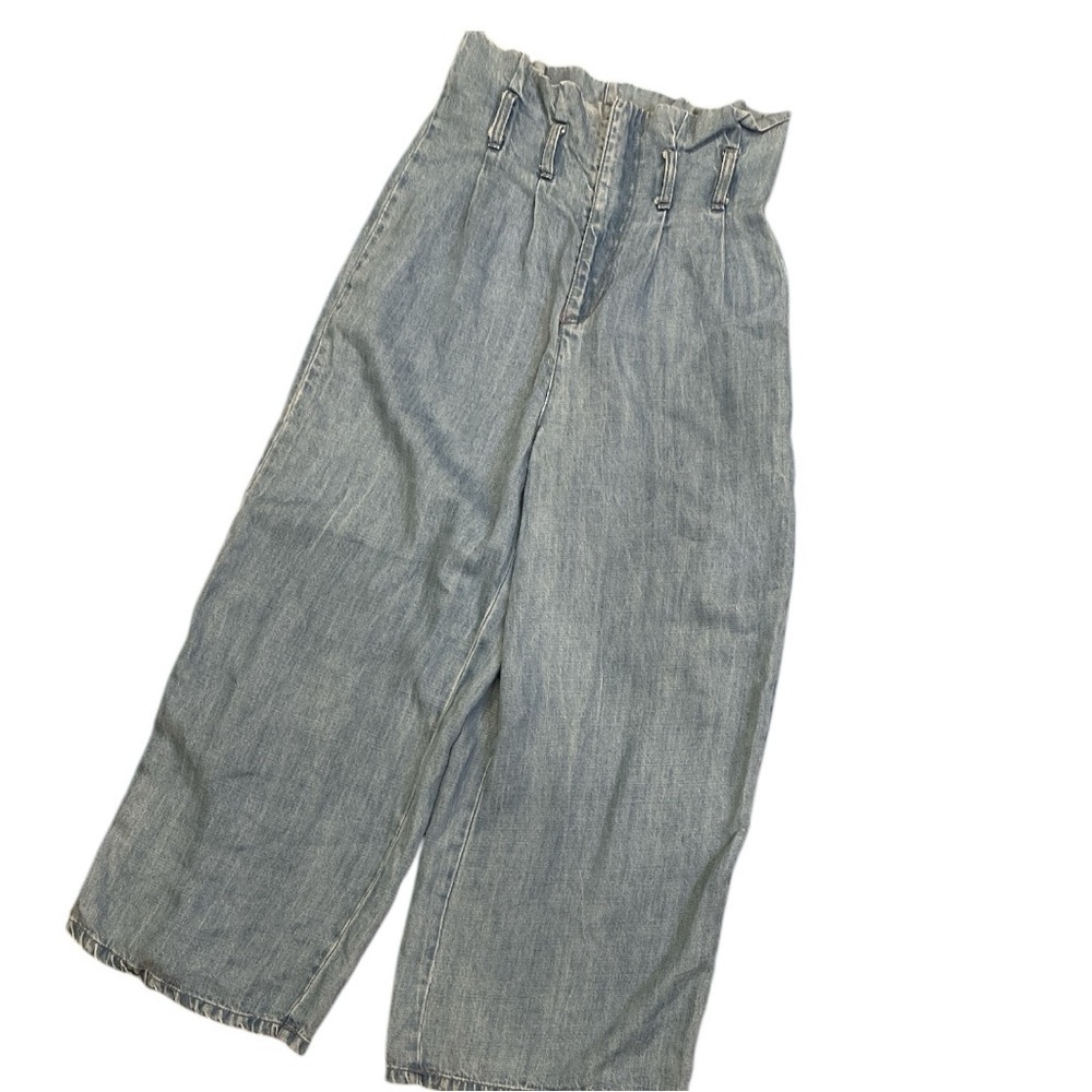 SYBILLA sz 8 (EU 38) faded blue paper bag front zip wide leg jeans